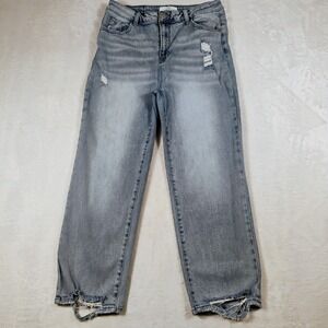 Risen Jeans Womens 15/32 High Rise Distressed  Straight Stretch Denim LA (32x26)